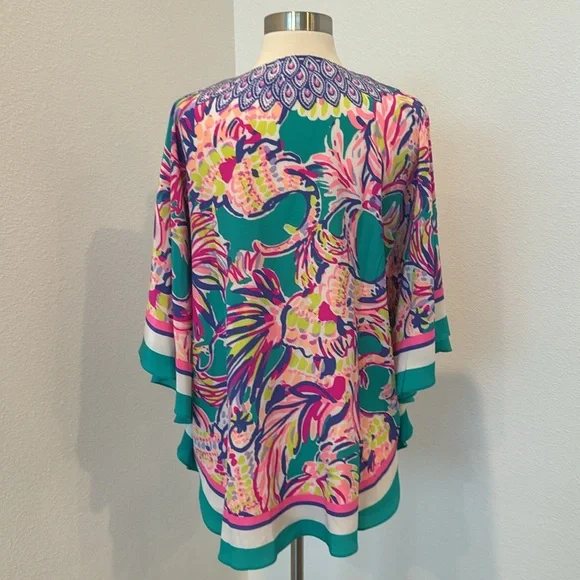 Lilly Pulitzer Silk Lettie Caftan Top Safari Sighted Multicolor Top, Sz S/M - Picture 6 of 10